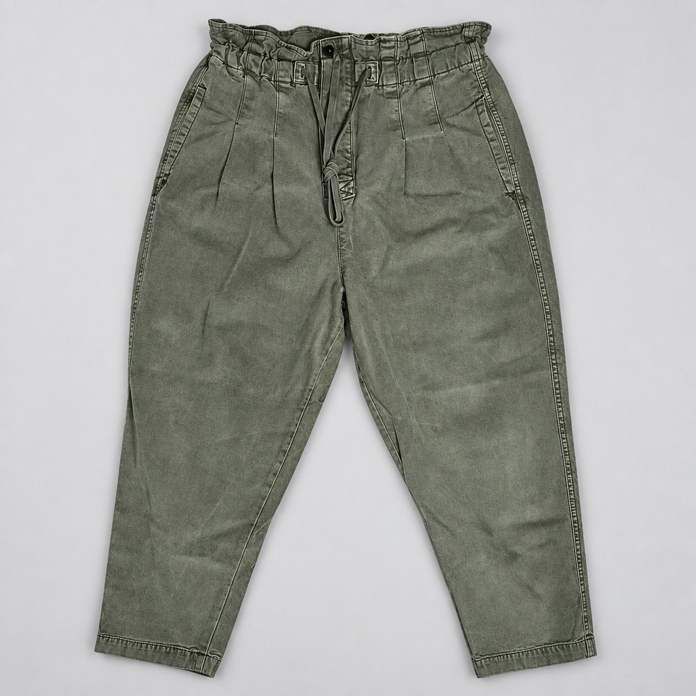 Free People Margate Pleated Trouser Olive Green Paperbag Waist Pants Medium